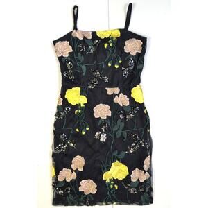 Lulu's Rue Black Floral Embroidered Sequin Bodycon Mini Dress Size XS